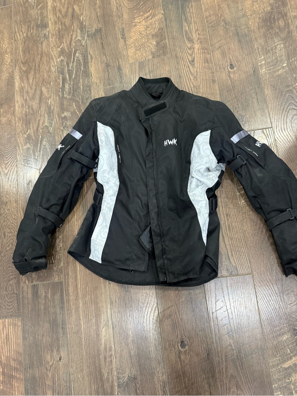 HWK Women’s XL Motorcycle Riding Jacket – Armored – Black/White – Waterproof